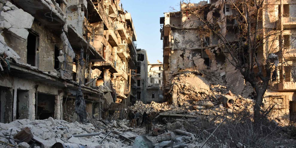 Das zerstörte Quartier Bustan al-Basha in Aleppo, 28. November 2016. Die syrische Armee versucht, den gesamten Stadtteil von den Rebellen zurückzuerobern. AFP/Getty Images