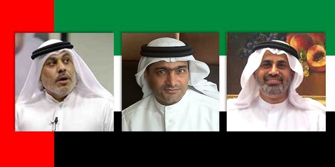 v.l.n.r.: Nasser bin Ghaith, Ahmed Mansoor, Mohammed al-Roken © Privat