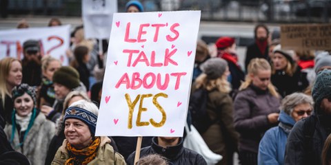 Protest gegen die weitverbreitete Straflosigkeit von Vergewaltigung in Dänemark. ©  	Jonas Persson  / Amnesty International