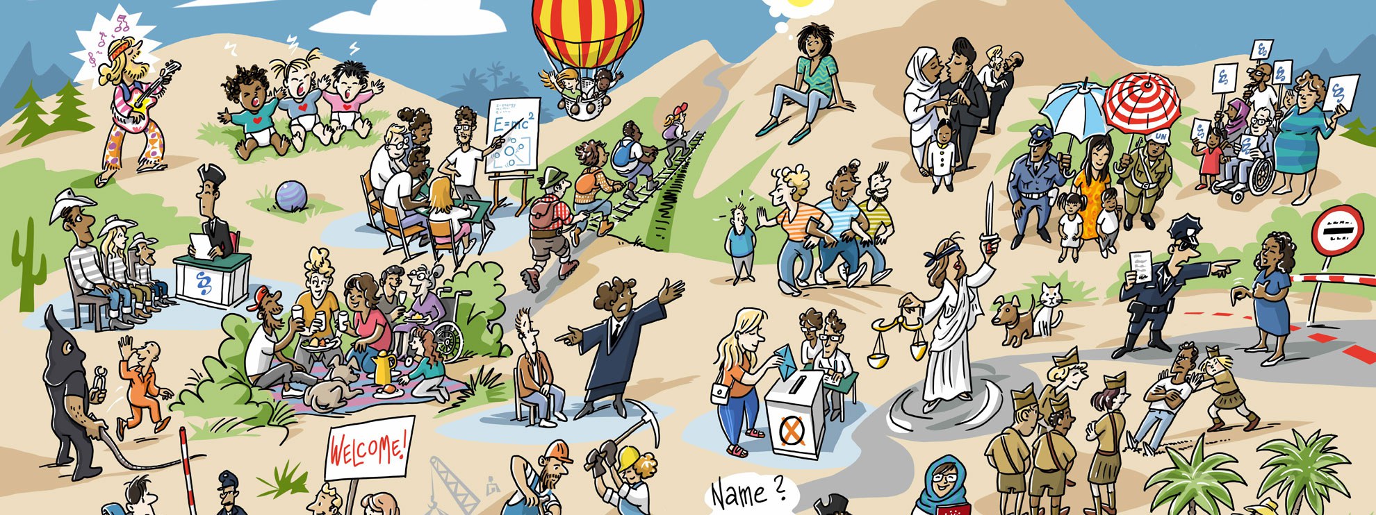 Die Allgemeine Erklärung der Menschenrechte AEMR als Comic - gezeichnet für das Amnesty Magazin anlässlich des 70 Geburtstags der AEMR. © Detlef Surrey