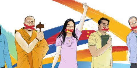 Zhang Zhan, Rinchen Tsultrin, Li Qiaochu, Ilham Tohti und Gao Zhisheng werden wegen ihrer Meinungsäusserung verfolgt. © Adrien Stanziani