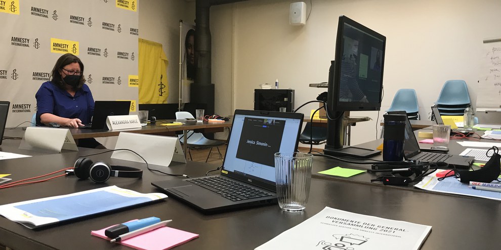 In der Zentrale der virtuellen GV 2021 von Amnesty Schweiz. © Amnesty International