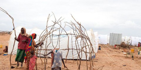 Eine somalische Familie baut sich in einem Flüchtlingscamp in Kenya eine neue Bleibe. © UNHCR / B. Bannon 