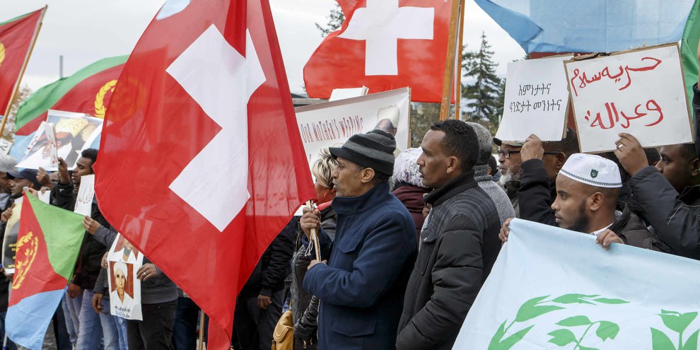 In der Schweiz wohnende Eritreer demonstrieren 2017 in Genf. © Keystone/Salvatore Di Nolfi