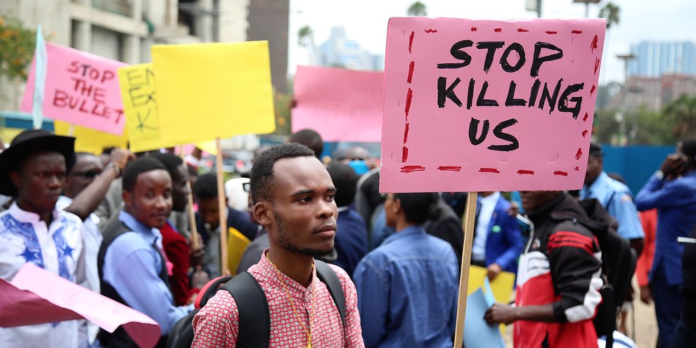 Protest gegen Polizeigewalt: Studierende demonstrieren nach der Ermordung eines Mitstudenten. Nairobi, März 2018. © Amnesty International