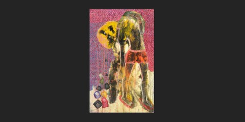 Im Bild «Die Last des Lebens seit der Kindheit» von Seyha Hour wird die Figur von schweren Gewichten nach hinten gezogen. «Angst und das Gefühl von Gefahr begleiten mich noch heute.»© Satellites of Art / Seyha Hour
