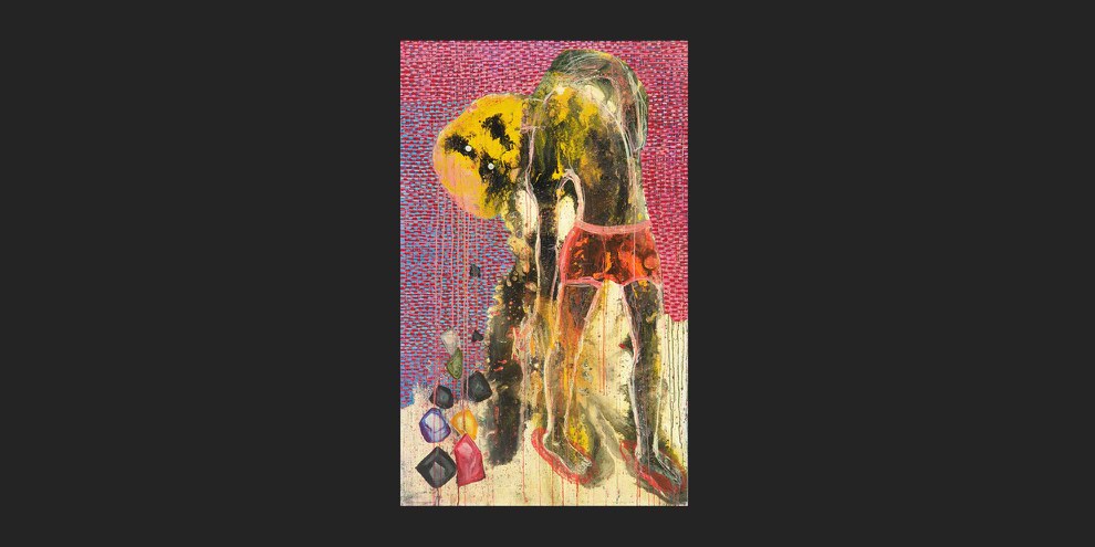 Im Bild «Die Last des Lebens seit der Kindheit» von Seyha Hour wird die Figur von schweren Gewichten nach hinten gezogen. «Angst und das Gefühl von Gefahr begleiten mich noch heute.»© Satellites of Art / Seyha Hour