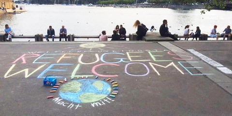 Action d'Amnesty YOUTH lors de la Journée mondiale des réfugiés à Zurich.  © Amnesty International