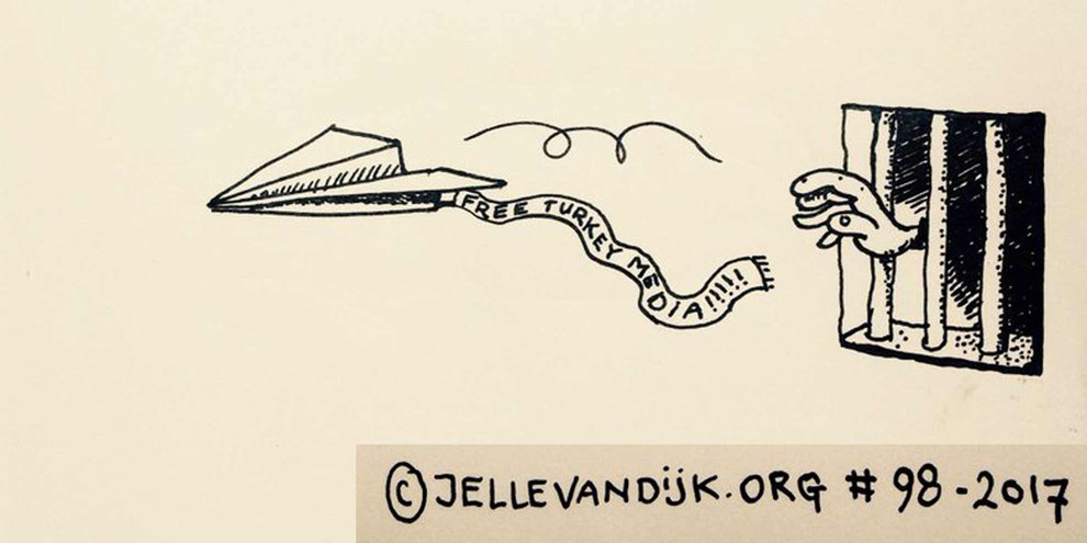 Caricature pour la campagne #FreeTurkeyMedia. © The blub cartoon