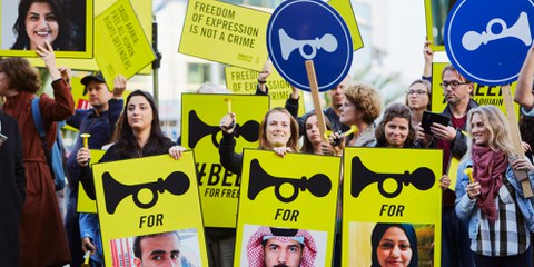 Manifestation pour la libération de militants en faveur des droits des femmes en Arabie Saoudite, en octobre 2018 à La Haye, Pays-Bas. ©Pierre Crom