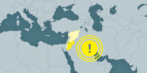 Jordan. Syrie au nord (jaune clair), Israël/TPO à l'ouest (jaune clair) © Amnesty International