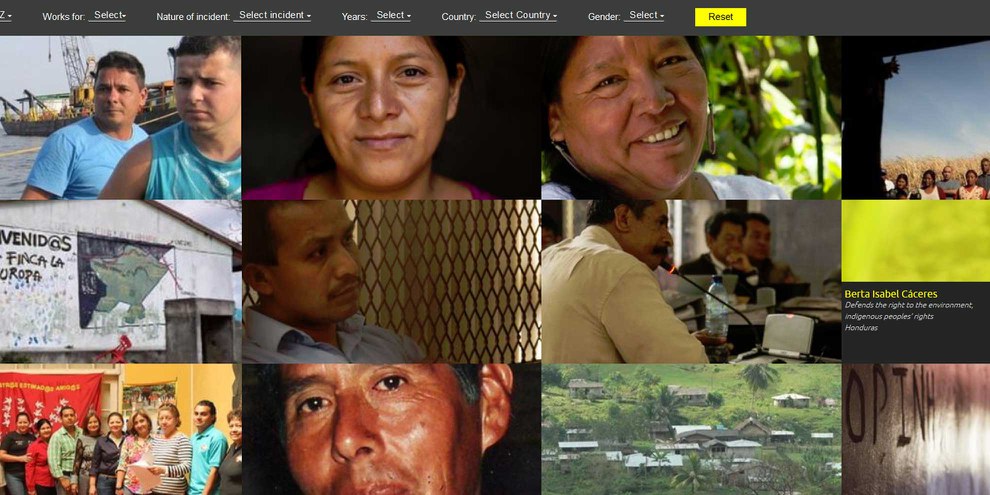 Speak out for Defenders!, une plateforme qui présente des dizaines de cas de militants qui sont harcelés, menacés, attaqués, emprisonnés à tort et même tués, en raison de leur travail pour la protection de l'environnement. © Amnesty International