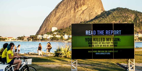 Action lors de la publication du rapport d'Amnesty: «You killed my son - Homicides by military police in the city of Rio de Janeiro» © Thiago Dezan/ Amnistia Internacional Brasil