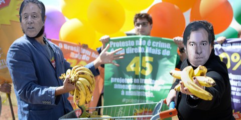 Des militants lancent le 31 juillet 2017 la campagne «Les droits humains ne sont pas à vendre», pour dénoncer un ordre du jour législatif anti-droits humains. On dénombre jusqu'à 200 projets de loi et modifications constitutionnelles, couvrant divers sujets et affectant divers droits fondamentaux. © Andressa Andressa