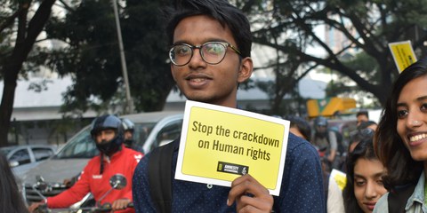 Marche pour les droits humains à Bangalore, en Inde, à l'occasion de la Journée des droits de l'homme, le 10 décembre 2018 © AI Inde