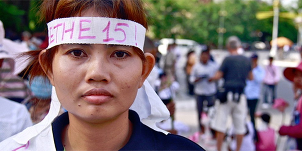 Yorm Bopha lors d'une manifestation à Phnom Penh © Jenny Holligan