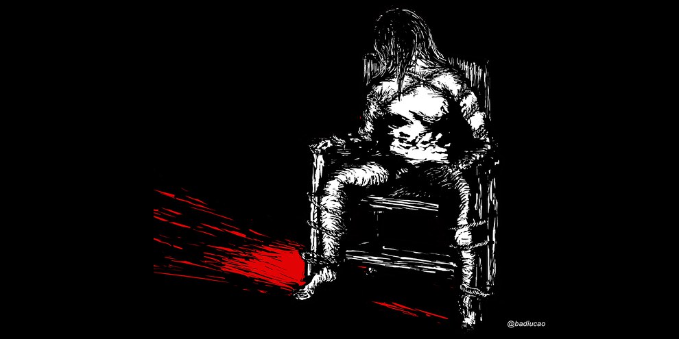 Illustration des «chaises d'immobilisation en fer», une technique de torture utilisée en Chine. © Baodiucao