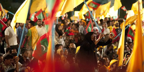 Une manifestation à Male, la capitale des Maldives, qui appelle à de nouvelles élections © Mohamed Muha/Demotix