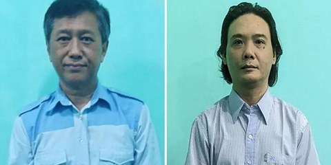 Le militant pour la démocratie Kyaw Min Yu (à gauche) et l'ancien député Phyo Zeya Thaw ont été exécutés en juillet 2022.  © Handout / Myanmar's Military Information Team
