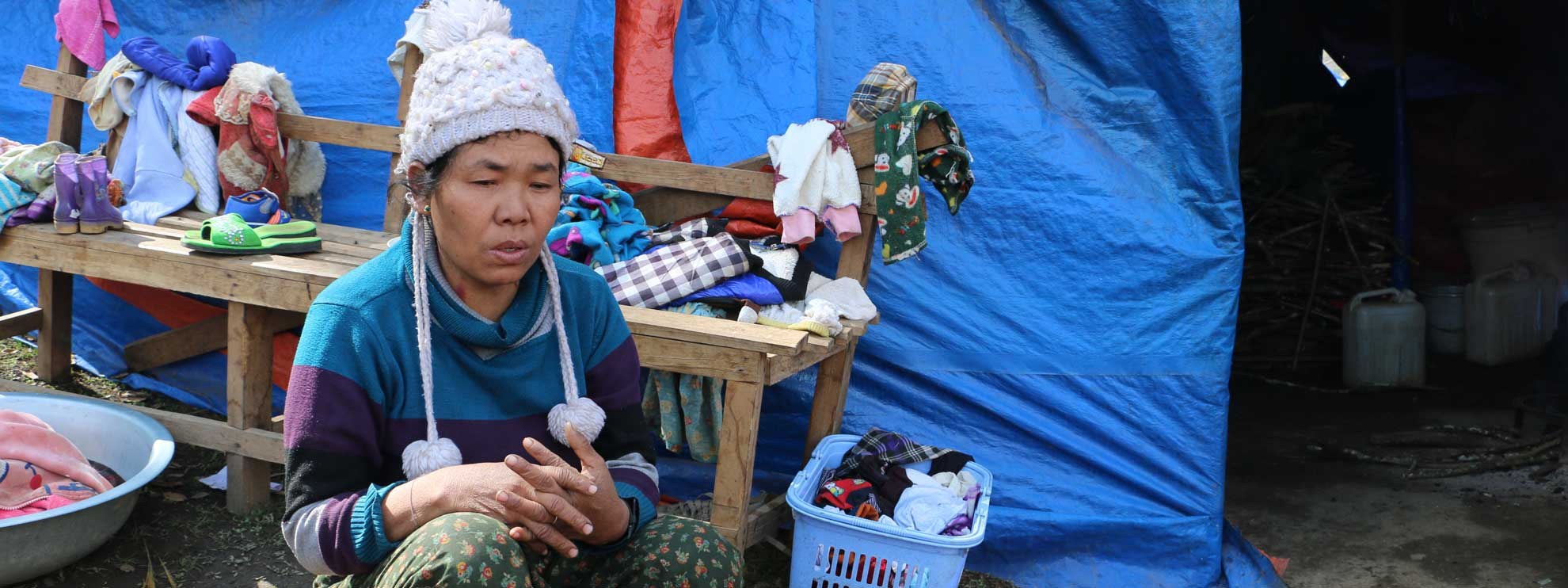 Six ans après son expulsion de son village en 2011, Labang Ja San est toujours coincée dans le camp de réfugiés de Sha It Yang IDP dans l'Etat de Kachin. © AI