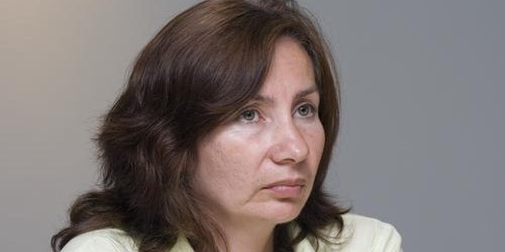 Natalia Estemirova lors d'une réunion au secrétariat international d'Amnesty International à Londres en 2008. © AI