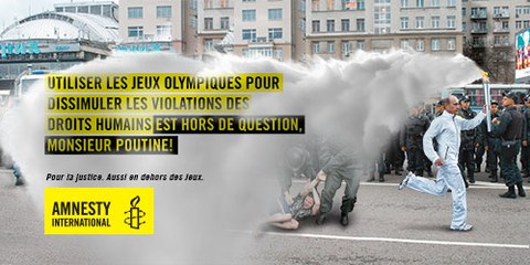 Durant l'hiver 2013, la section d'Amnesty International a mené la campagne «Pour la justice. Aussi en dehors des jeux.» © Spinas