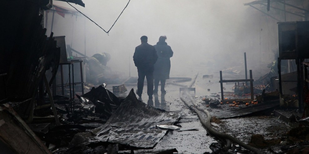 Plusieurs actes de violence ont eu lieu en Tchétchénie depuis le début du mois. Le 4 décembre, un bâtiment abritant plusieurs médias à Grozny était la cible d'une attaque. © ELENA FITKULINA/AFP/Getty Images 