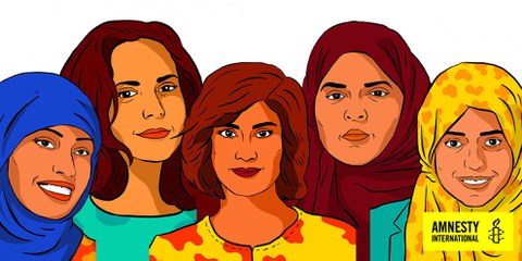 Loujain al-Hathloul, Iman al-Nafjan, Aziza al-Youssef, Samar Badawi et Nassima al-Sada © Amnesty International