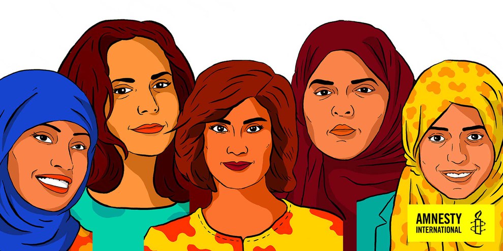 Loujain al-Hathloul, Iman al-Nafjan, Aziza al-Youssef, Samar Badawi et Nassima al-Sada © Amnesty International