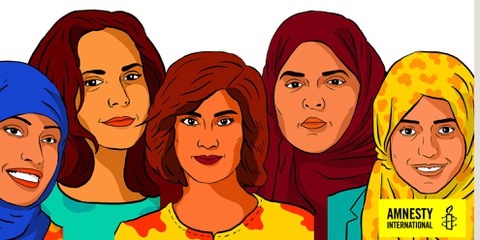 Loujain al-Hathloul, Iman al-Nafjan, Aziza al-Youssef, Samar Badawi et Nassima al-Sada ont fait campagne pour les droits des femmes à conduire et contre le système de tutelle en Arabie saoudite. © Amnesty International