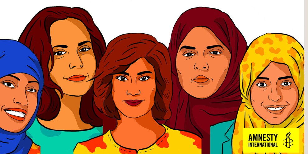 Loujain al-Hathloul, Iman al-Nafjan, Aziza al-Youssef, Samar Badawi et Nassima al-Sada ont fait campagne pour les droits des femmes à conduire et contre le système de tutelle en Arabie saoudite. © Amnesty International