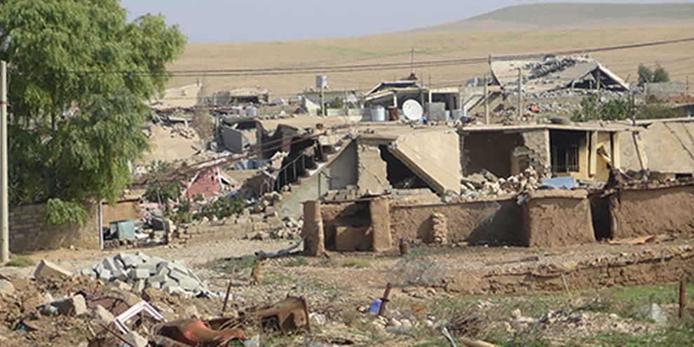 Quasiment toutes les maisons ayant été détruites ou endommagées de façon irréparable à Barzanke dans le Kurdistan irakien. © Amnesty International