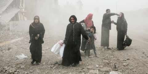 Des civils fuyant la bataille de Mossoul. © Amnesty International