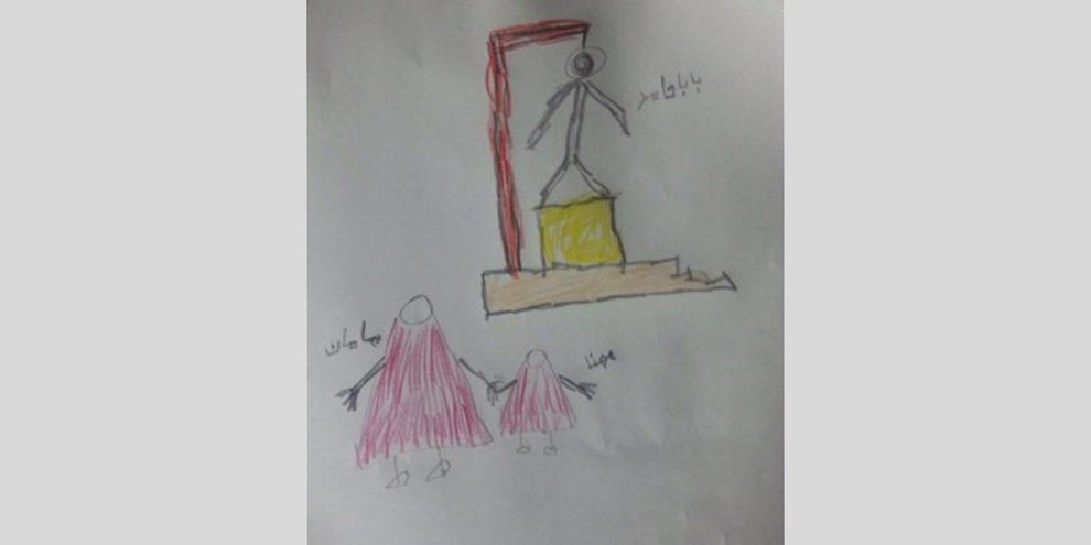 Dessin de Mohanna Ahmadi, la fille du prisonnier sunnite Hamed Ahmadi, qui a été exécuté le 4 mars 2015 avec cinq autres hommes.  ©Private