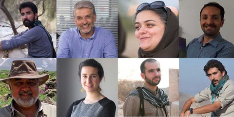 Ces huit défenseurs de la conservation de la faune sauvage en Iran ont été accusés d'espionnage après avoir utilisé des caméras pour suivre les espèces menacées d'extinction. © Amnesty International