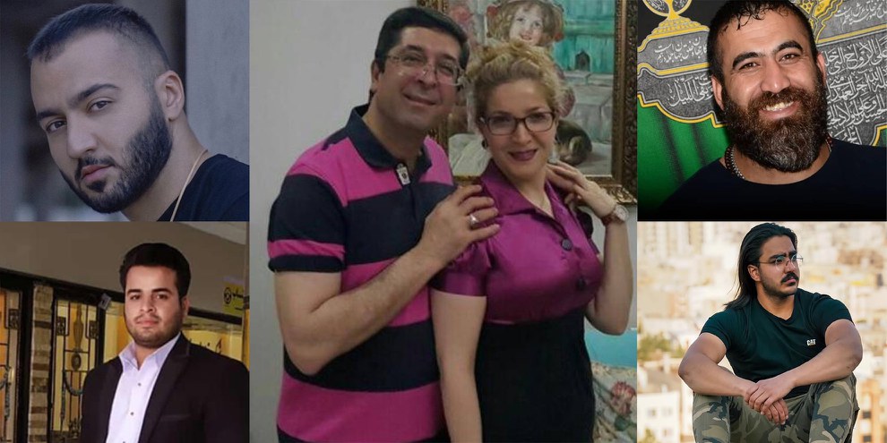 De gauche à droite: Toomaj Salehi, Ebrahim Rigi, Hamid Ghare-Hasanlou et Farzaneh Ghare-Hasanlou, Akbar Ghafari et Majidreza Rahnavard. © DR