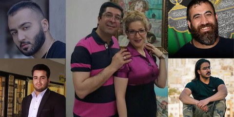 De gauche à droite: Toomaj Salehi, Ebrahim Rigi, Hamid Ghare-Hasanlou et Farzaneh Ghare-Hasanlou, Akbar Ghafari et Majidreza Rahnavard. © DR