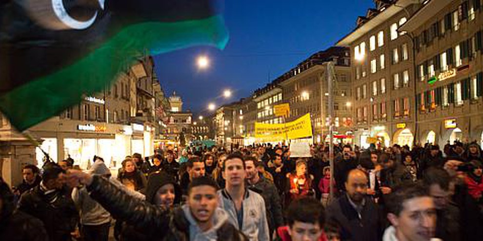 Manifestation contre le bain de sang en Libye, février 2011, Berne. © Reto Andreoli