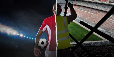 Un match de football au détriment des travailleurs: la Coupe du monde au Qatar se déroule sur le dos des travailleurs et travailleuses migrant·e·s. © Amnesty International