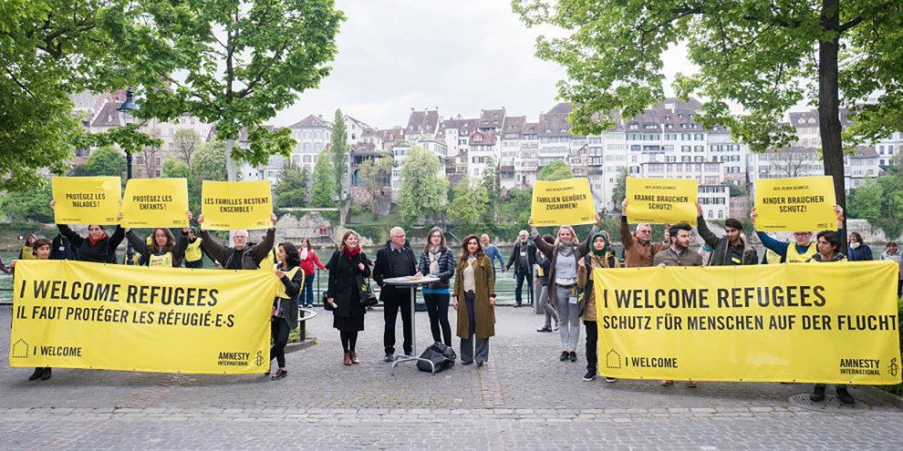 Action pour le lancement de l'appel contre l'application aveugle du règlement Dublin pendant l'AG 2017 d'Amnesty Suisse.© Mario Heller /Amnesty International Suisse