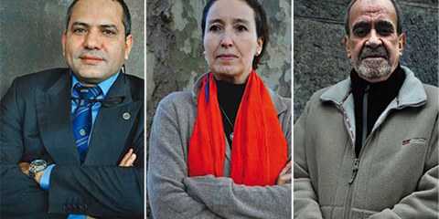 Hassan Achoumi (gauche), Nezha Drissi (centre) et Hadj Othman (droite), trois immigrants maghrébins intégrés en Suisse. © JMB