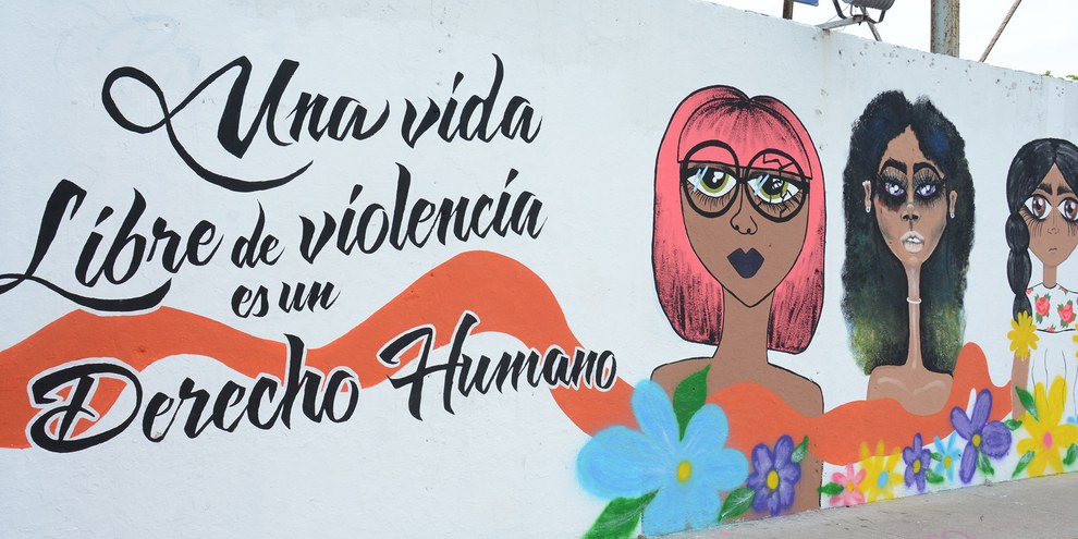 Une peinture murale mentionne que«vivre une vie sans violence est un droit humain», Veracruz au Mexique. © Departamento de Comunicación Social del Municipio de Veracruz, Mexico.