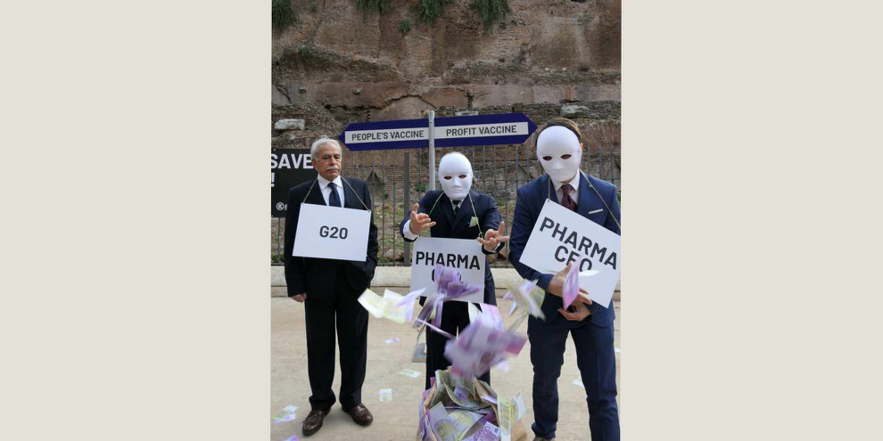 En marge du G20 qui s’est tenu à Rome, la Section italienne d’Amnesty a dénoncé une politique vaccinale basée sur le profit. © Amnesty Italie