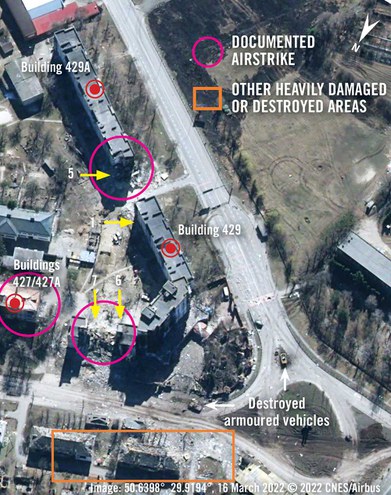 Image satellite montrant les destructions. © AI Evidence Lab