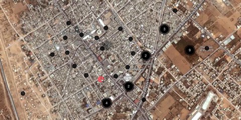 Grâce à la plate-forme «Forensic Architecture», Amnesty International et l'Université Goldsmith ont pu fournir une image complète des destructions qui se sont produites pendant les 50 jours du conflit de Gaza en 2014. Toutes les images satellitaires disponibles, les nouvelles, les séquences, les tweets, les rapports de presse, les communiqués de presse, etc. ont été évalués. © Forensic Architecture/Amnesty International