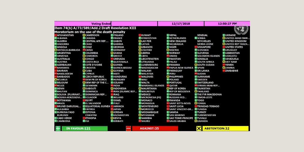 Le résultat du vote à l'Assemblée générale des Nations unies. © droits résérvés.