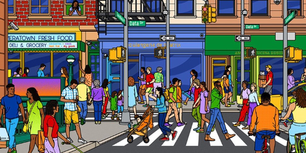 Un'importante mobilitazione di attivisti ovunque nel mondo ha permesso di mappare le telecamere di vidiosorveglianza a New York: il nostro rapporto Decode Surveillance NYC. Illustrazione: Eliana Rodgers