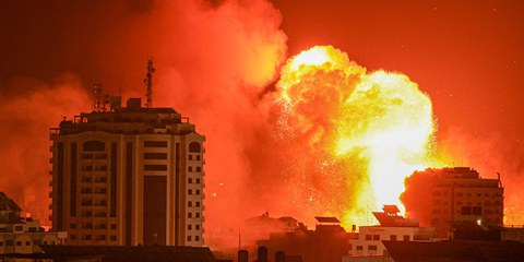 Gaza durante un attacco israeliano, 9 ottobre 2023. © AFP via Getty Images