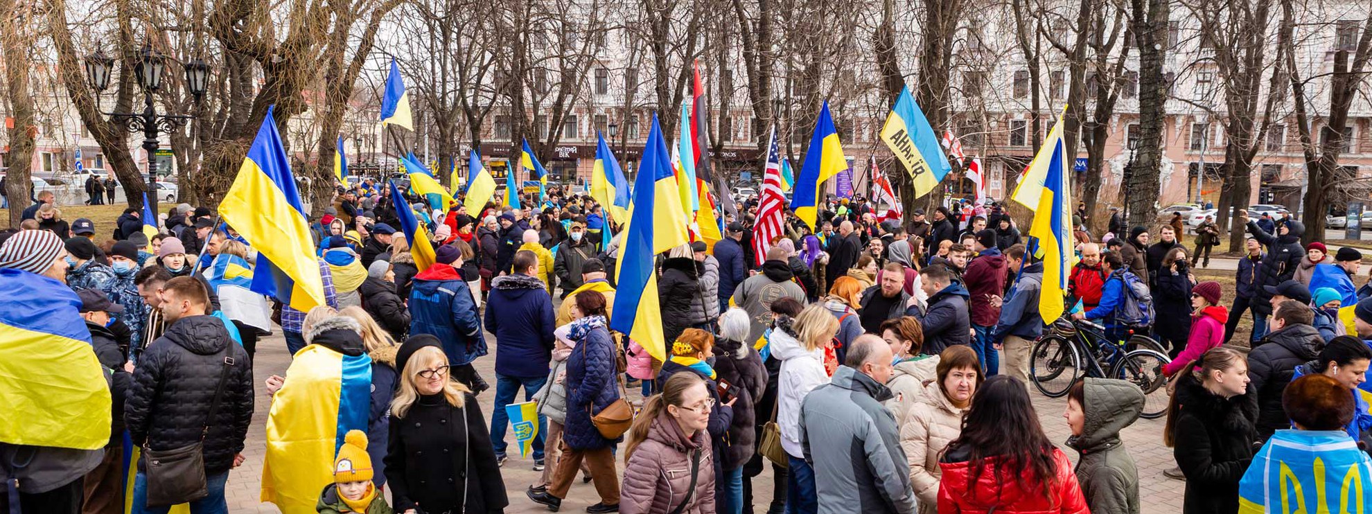 Odessa, 20 febbraio 2022: una manifestazione contro l'invasione russa, in quel momento solo una minaccia. © Olga Soloviova | Dreamstime.com